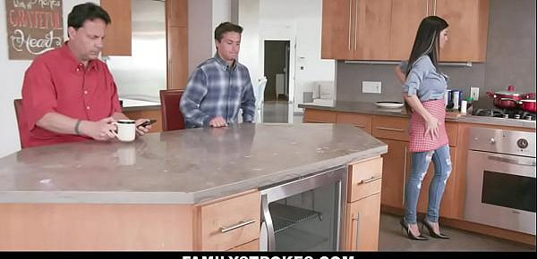  Mom banged by son while cooking for Dad